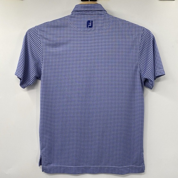 Footjoy Men's Medium Blue White Plaid 3 Button Short Sleeve Golf Polo - Picture 3 of 5